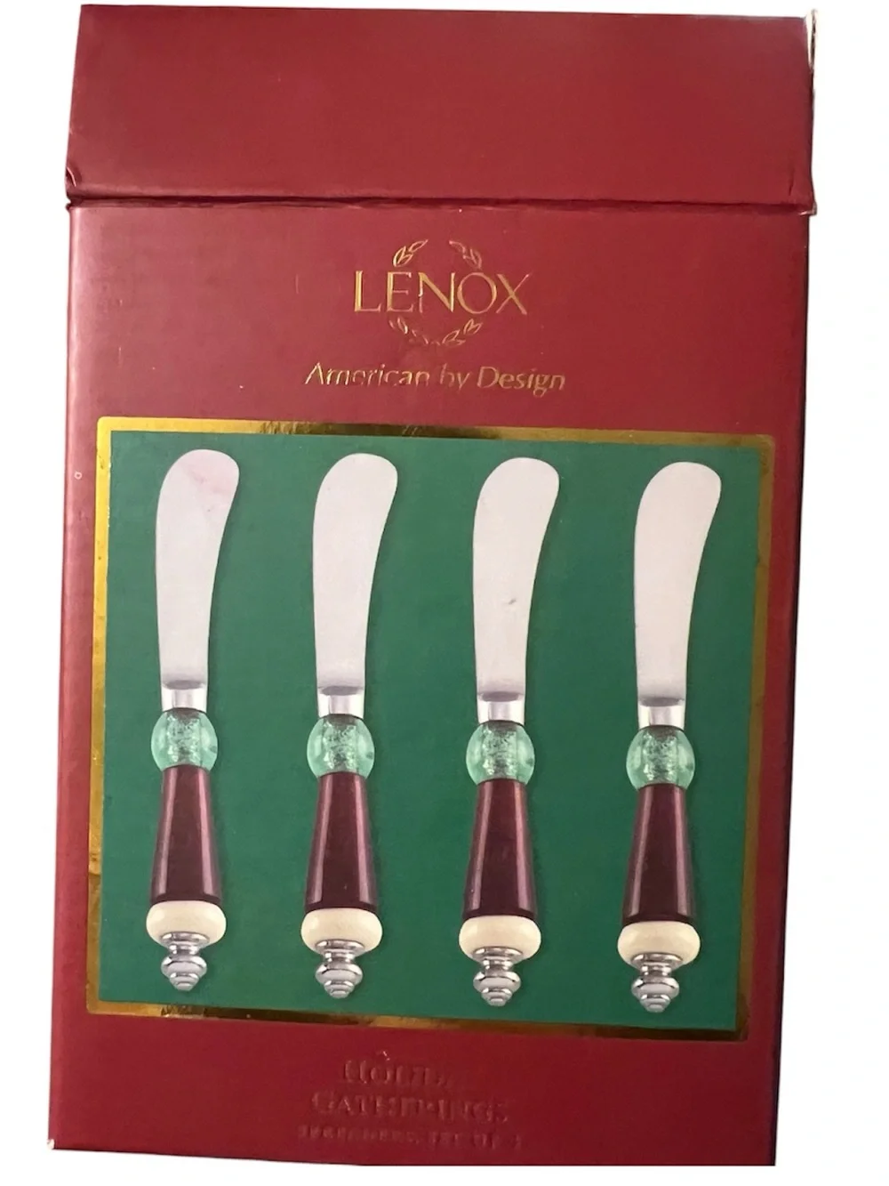 Lenox Green and Burgundy Glass-Handled Spreaders - Set of 4
